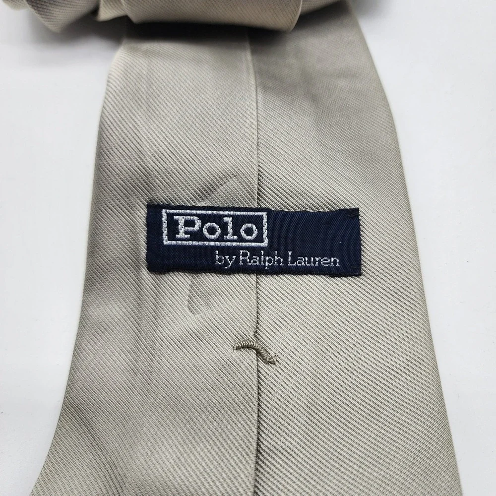 Polo Ralph Lauren Men's Necktie Silver Gray Solid Silk Made in USA Hand Made